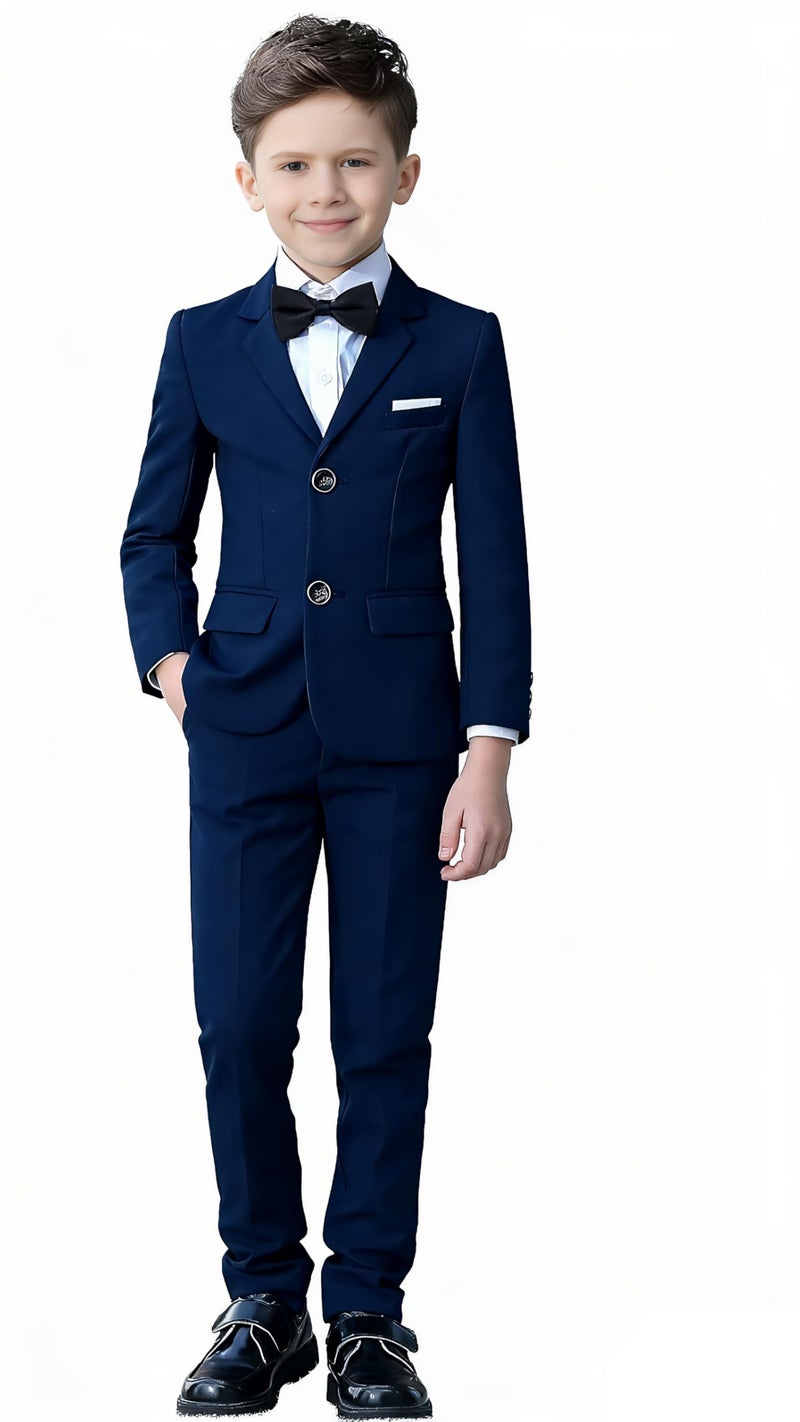 YuanLu Baby Boys Navy Blue Ring Bearer Outfit Kids Wedding Guest Tuxedo Formal Suits Slim Fit 3T Suit for Toddler Boys - Image 1